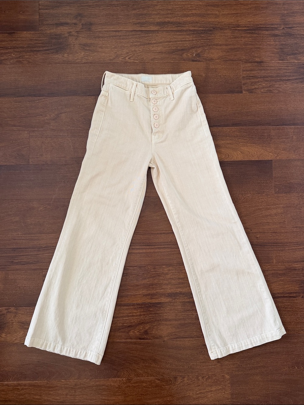 MOTHER The Pixie Swooner Roller Flood  High-Rise Wide-Leg Jeans in Cream